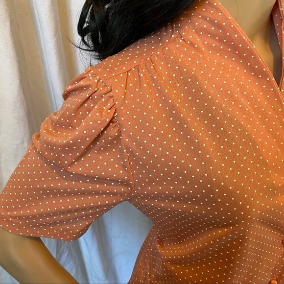 Vintage 70’s Stoplight of California Peach Polka-Dot Button Down Blouse - M - Picture 8 of 12